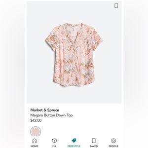 Market & Spruce light pink button down blouse with small flowers; M;